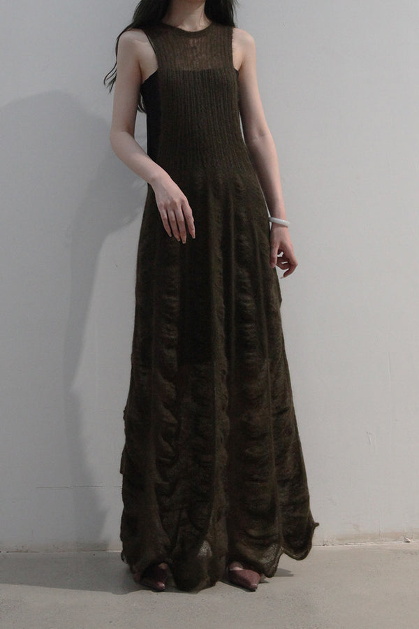 SWAYING/KNIT Pleated Sleeveless Dress (with petticoat) SW212LS11 Coffee PS19